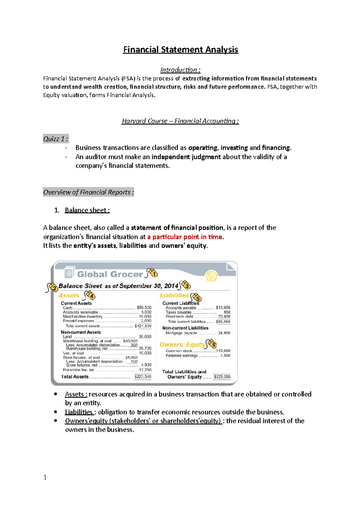 Financial Statement Analysis FSA, together with Equity valuation