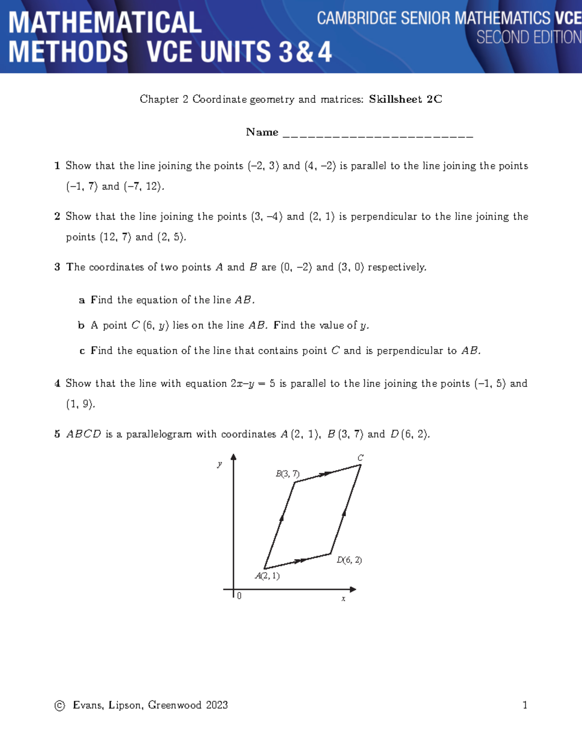 Skillsheet-2C - Practice - Chapter 2 Coordinate geometry and matrices ...