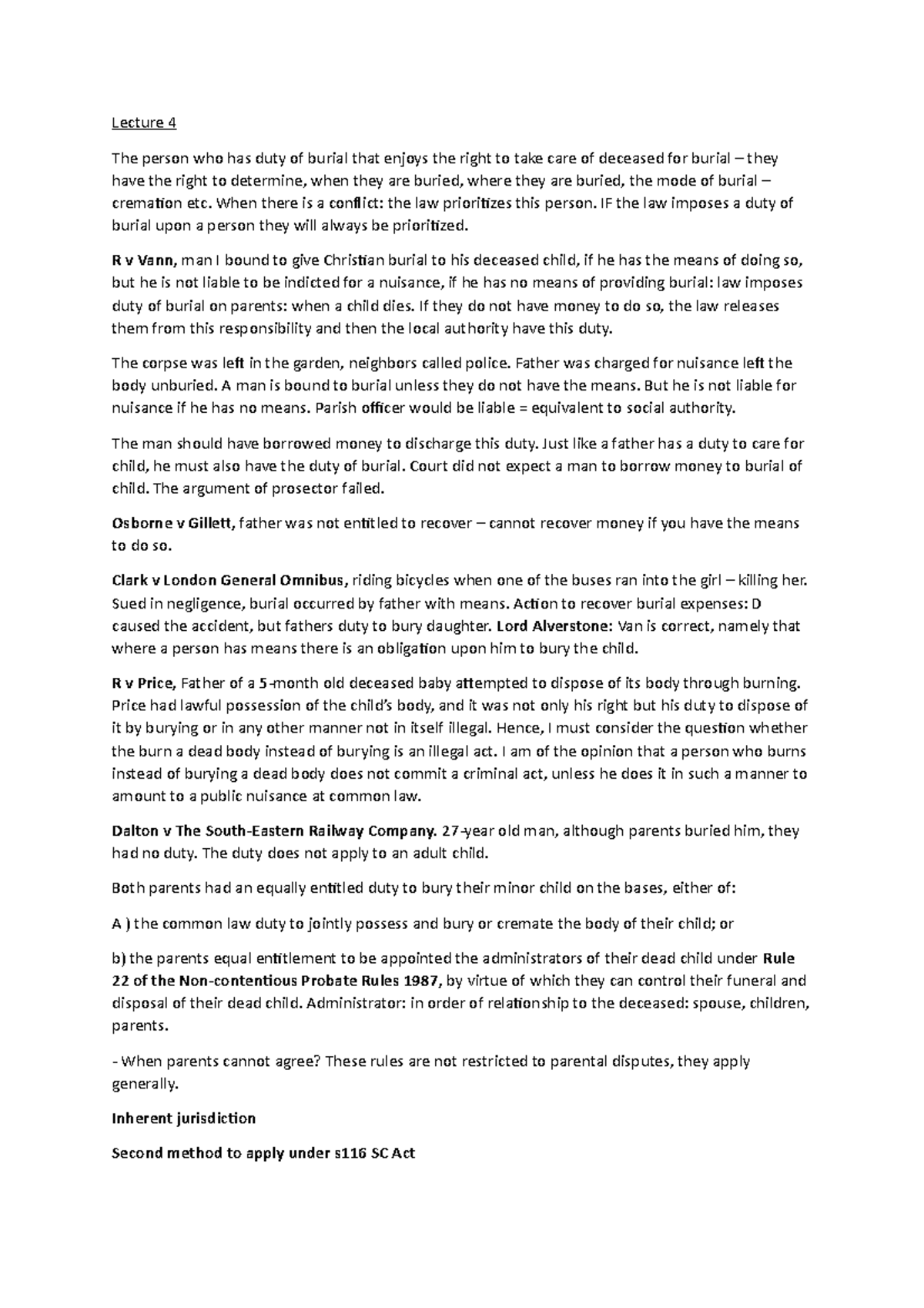 Lecture 4 Burial Rights Lecture 4 The person who has duty of burial