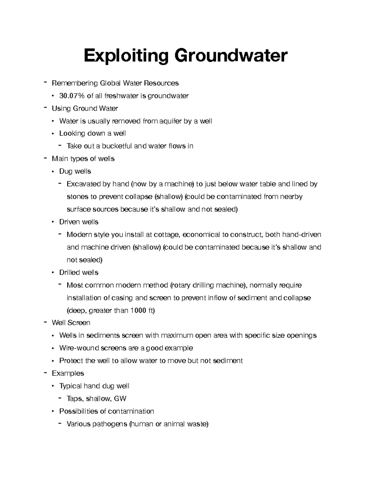 Exploiting Groundwater Lecture Notes Exploiting Groundwater