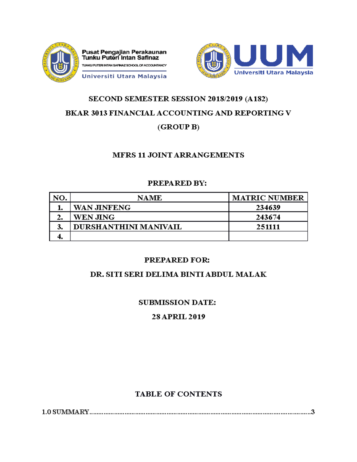 BKAR 3053 CC - 1.0SUMMARY In November 2011 The Malaysian Accounting ...