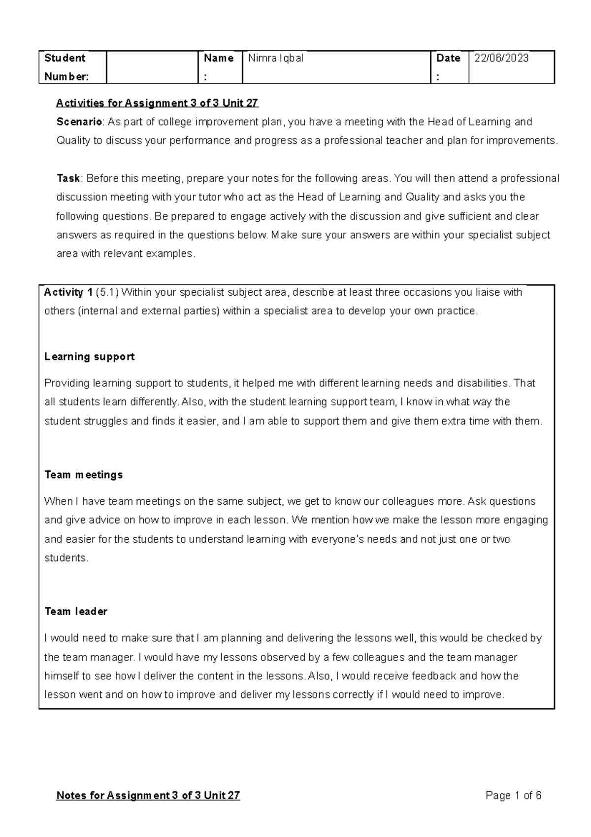 1st, Unit 27, A3, Nimra Iqbal Number Activities for Assignment 3 of 3 Unit 27 Scenario