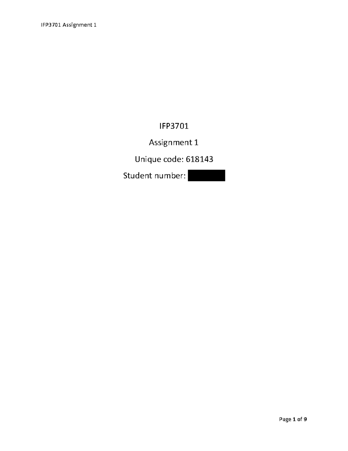 IFP3701 Assignment 1 2022 - Table of content - IFP - Assignment Unique ...
