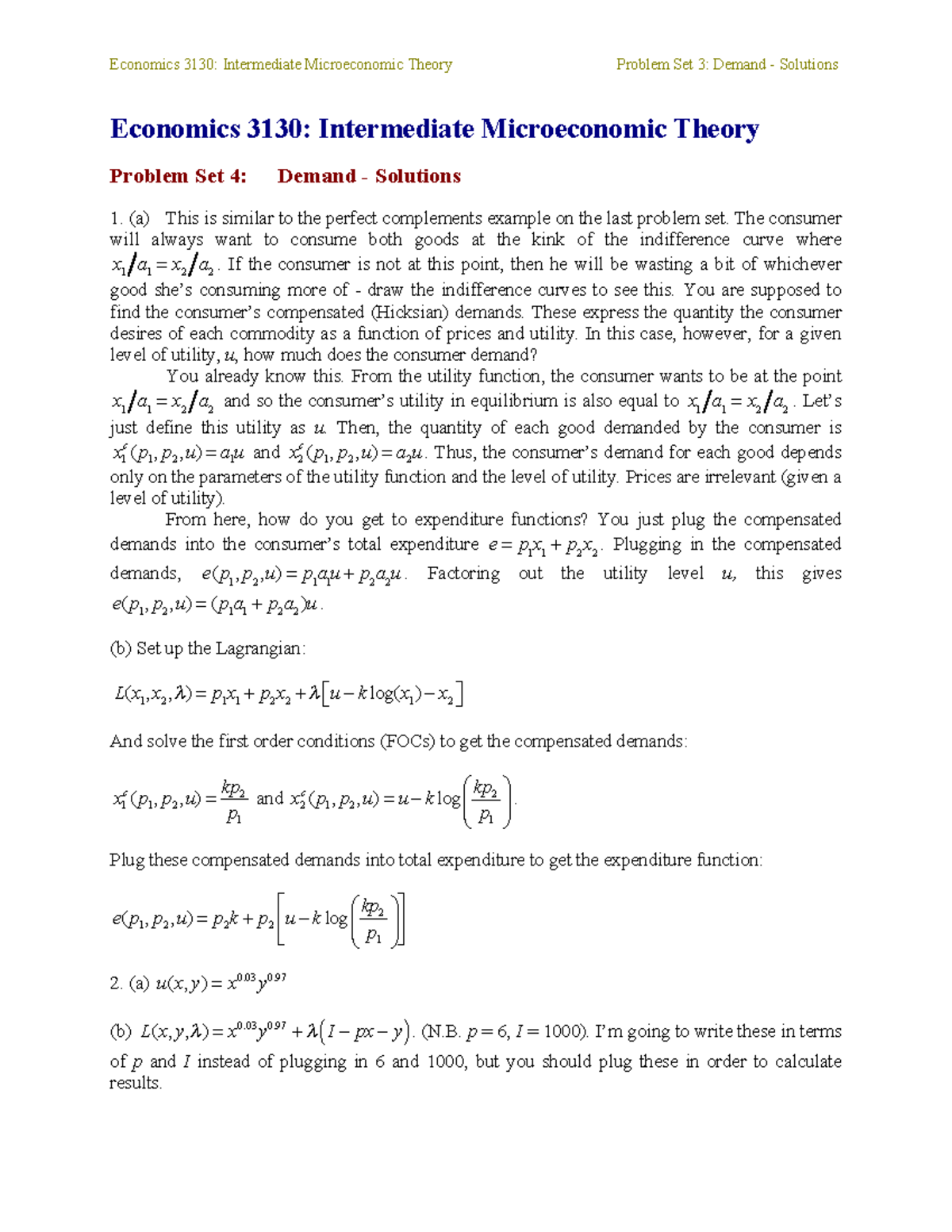 Econ3030-S4 - HW Solutions from ECON 3030 taught by Professor John ...