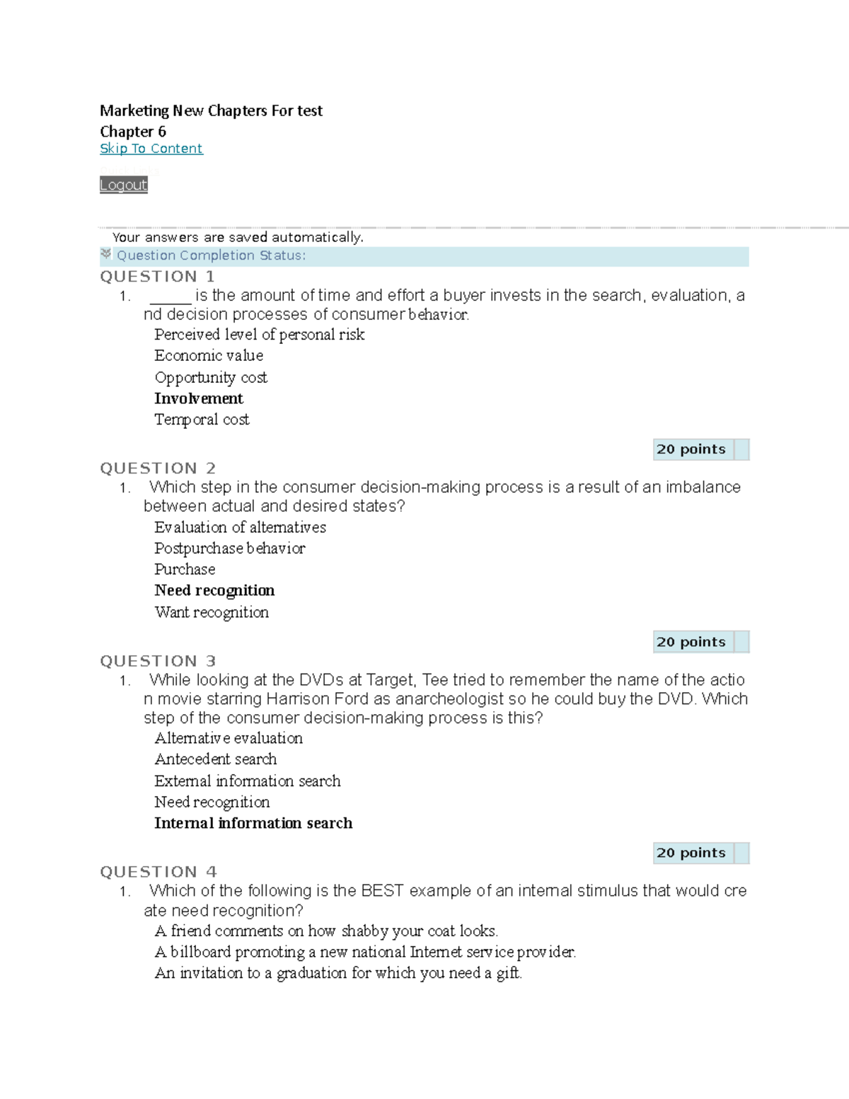 Marrketing quiz part 2 - Marketing New Chapters For test Chapter 6 Skip ...