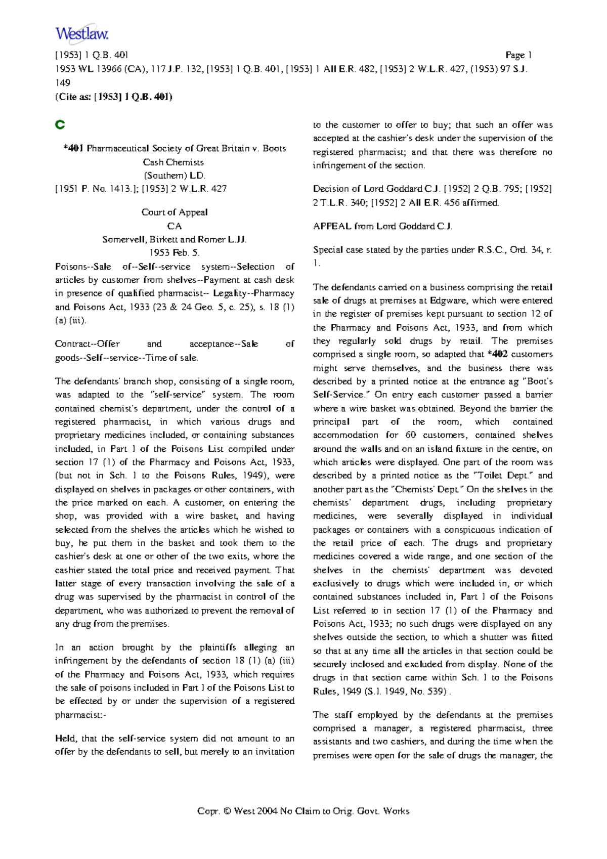 British Pharmaceuticals case summary for contract law - *401 ...