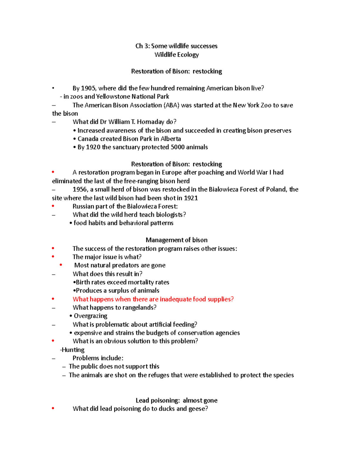 WL-Chapter 3 - Wildlife Ecology lecture notes/reading summary for