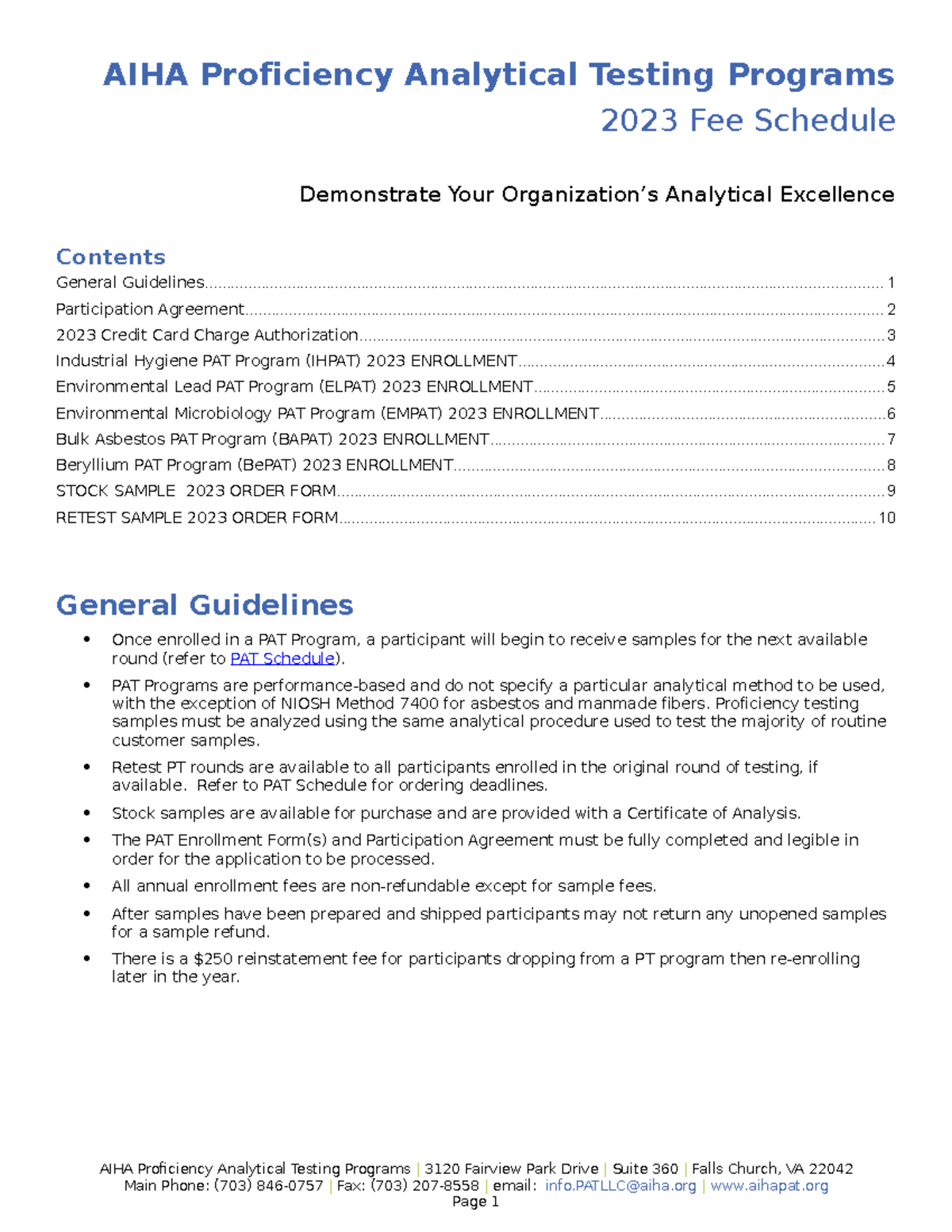PAT 2023 Fee Schedule - AIHA Proficiency Analytical Testing Programs ...