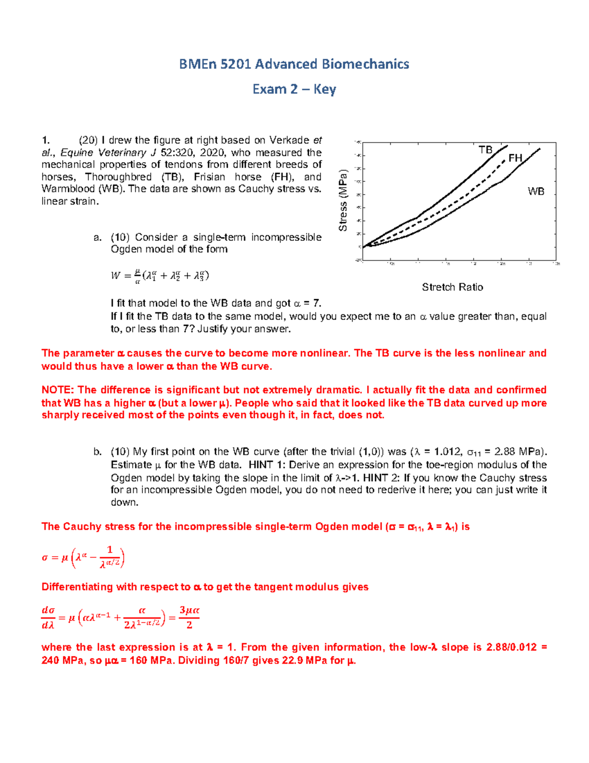 Exam 2 F20 Key Exam 2 F20 Key BMEn 5201 Advanced Biomechanics Exam