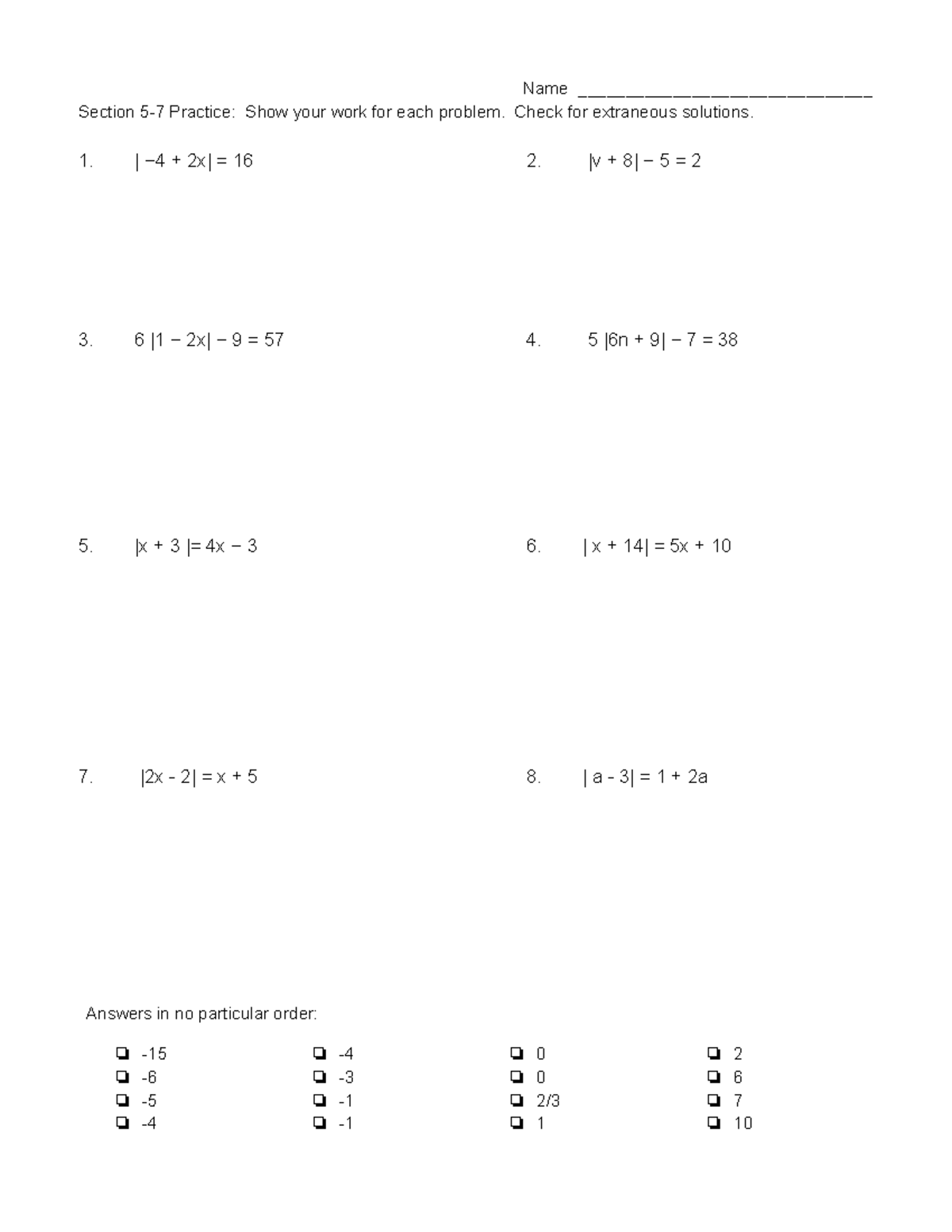 Section 5-7 (and 5-6) Worksheet - Name ...