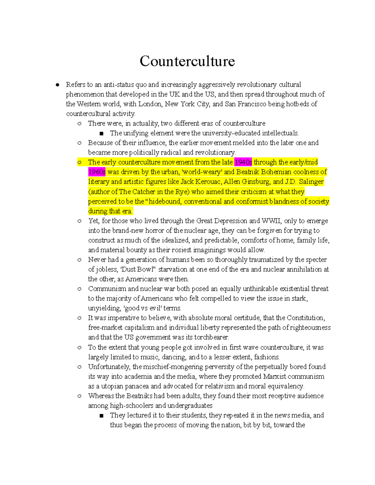 Counterculture counterculture and important dates Counterculture