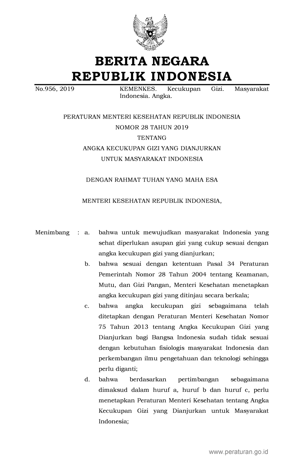 Permenkes Nomor 28 Tahun 2019 - BERITA NEGARA REPUBLIK INDONESIA No ...