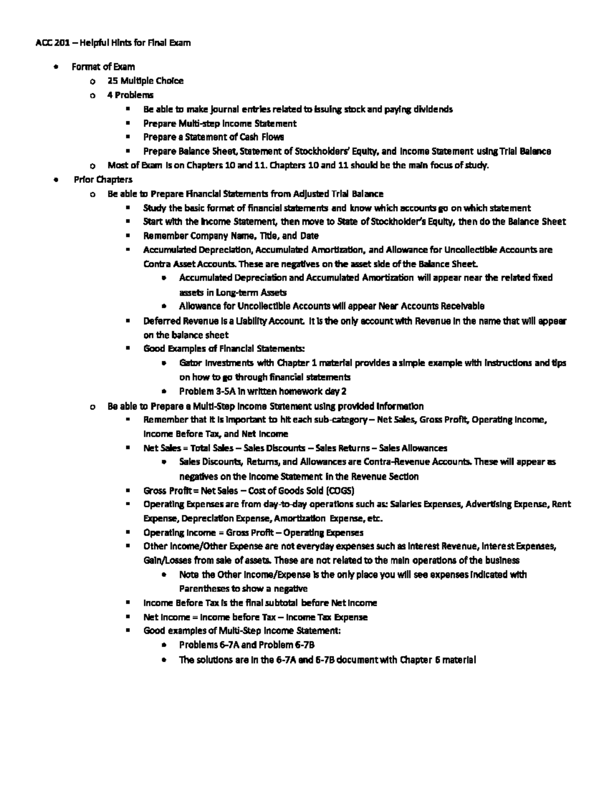 Study Guide for Final Exam - ACC 201 - Studocu
