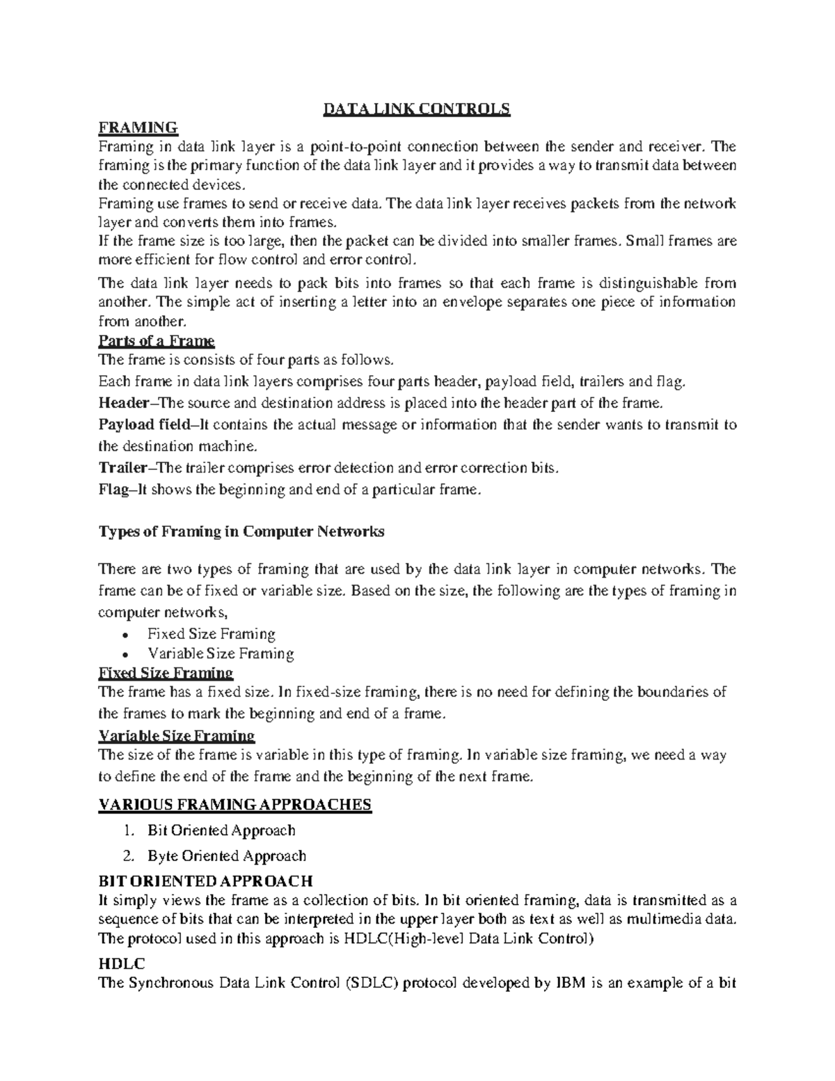 Datalink controls - Detailed notes on framing and flow control in ...