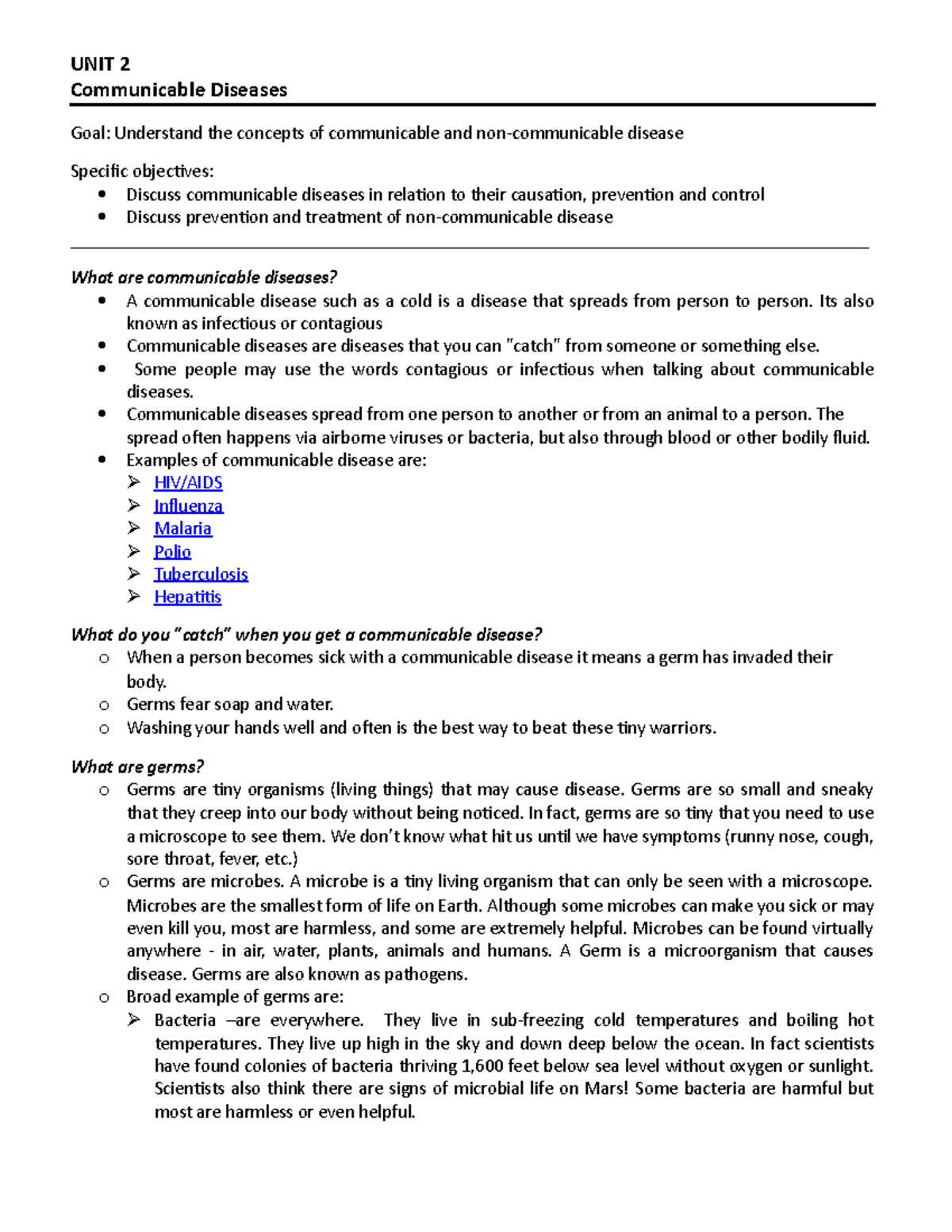 Unit 2 Communicable and non-communicable diseases - UNIT 2 Communicable ...