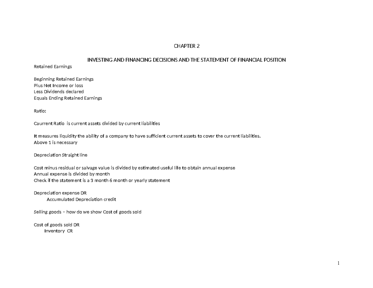 2016 Week 2 Comm 217 notes - CHAPTER 2 INVESTING AND FINANCING ...