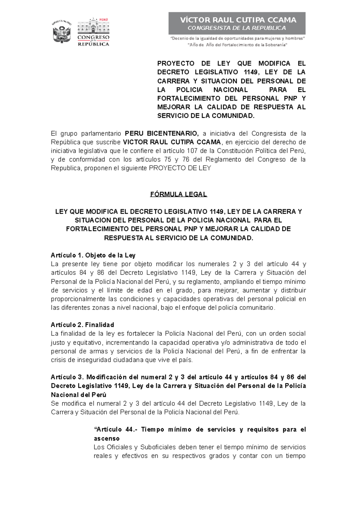 Proyecto De Ley Que Modifica El Decreto Legislativo 1149 Ley De La Carrera Y Situacion Del 4596