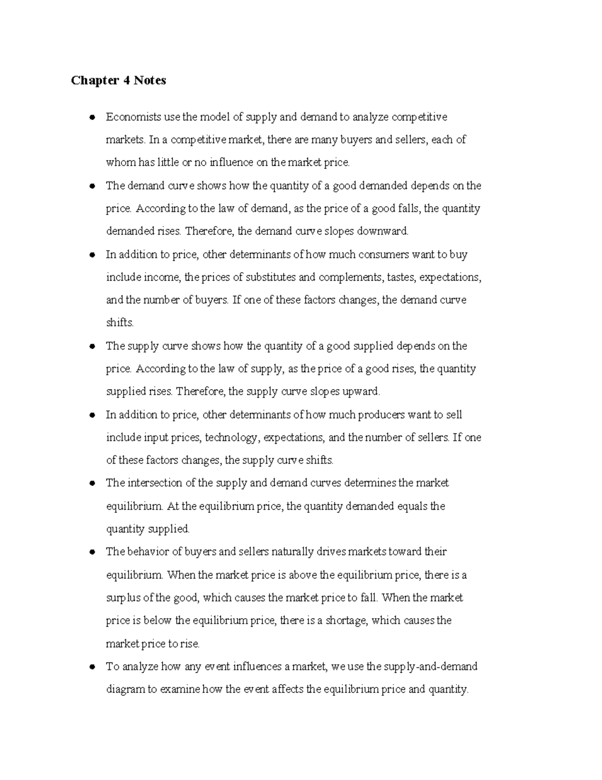 Res Econ 102 Book Notes - Chapter 4 Notes Economists use the model of ...