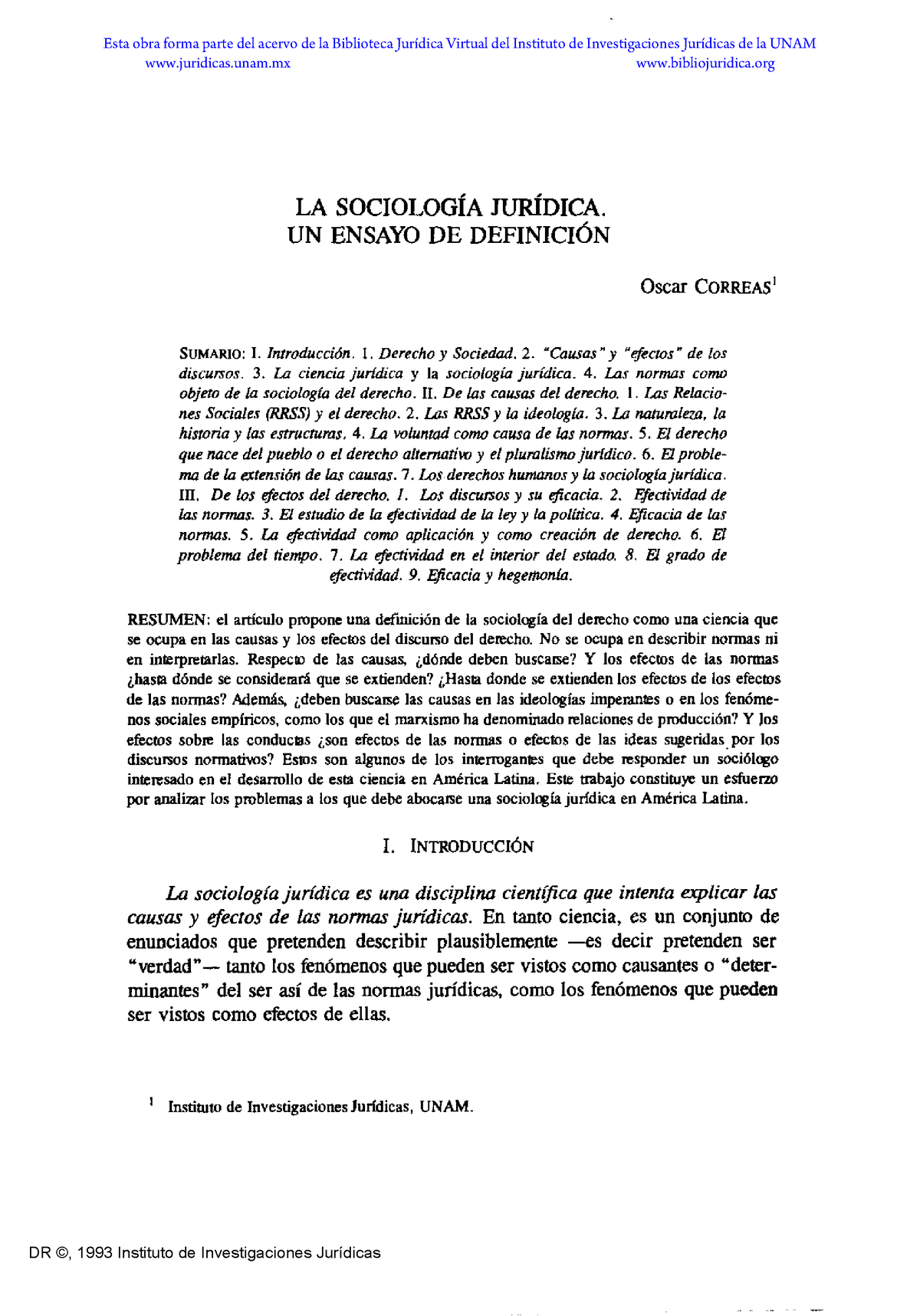 1 Oscar Correas. La Sociología Jurídica Un Ensayo De Definición - LA ...