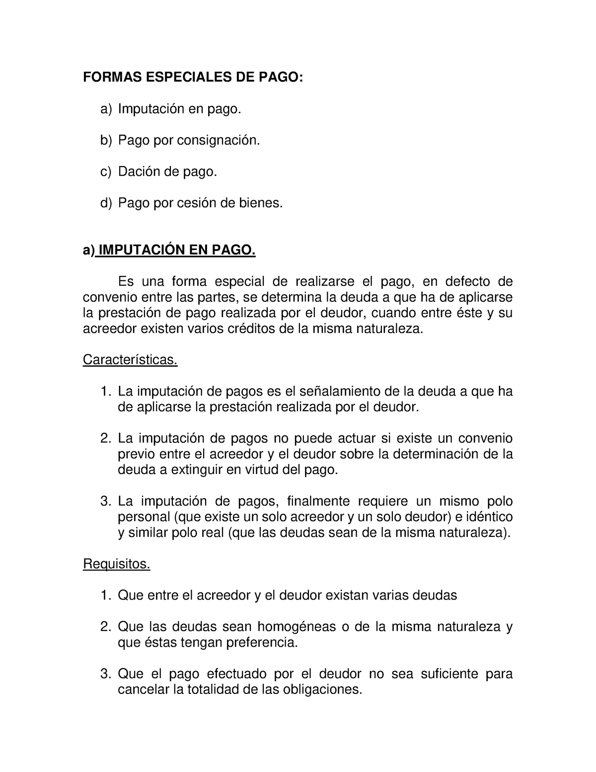 Formas Especiales De Pago - FORMAS ESPECIALES DE PAGO: A) Imputación En ...