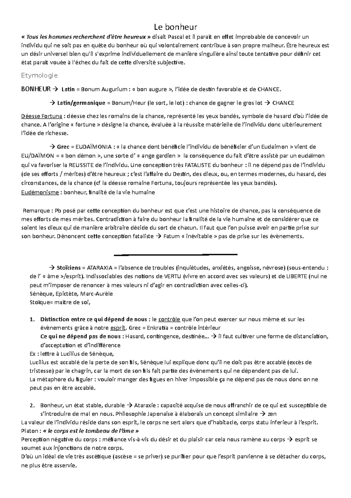 2. Le bonheur - Fiches pour le bac concises et précises - « Tous les ...