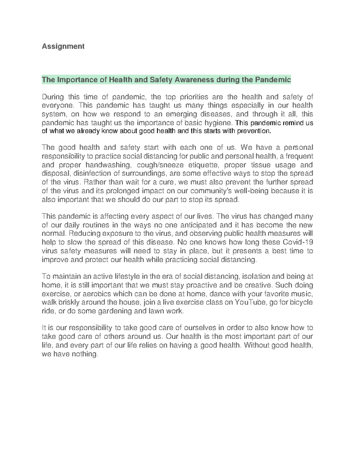 The Importance of Health and Safety Awareness During the Pandemic