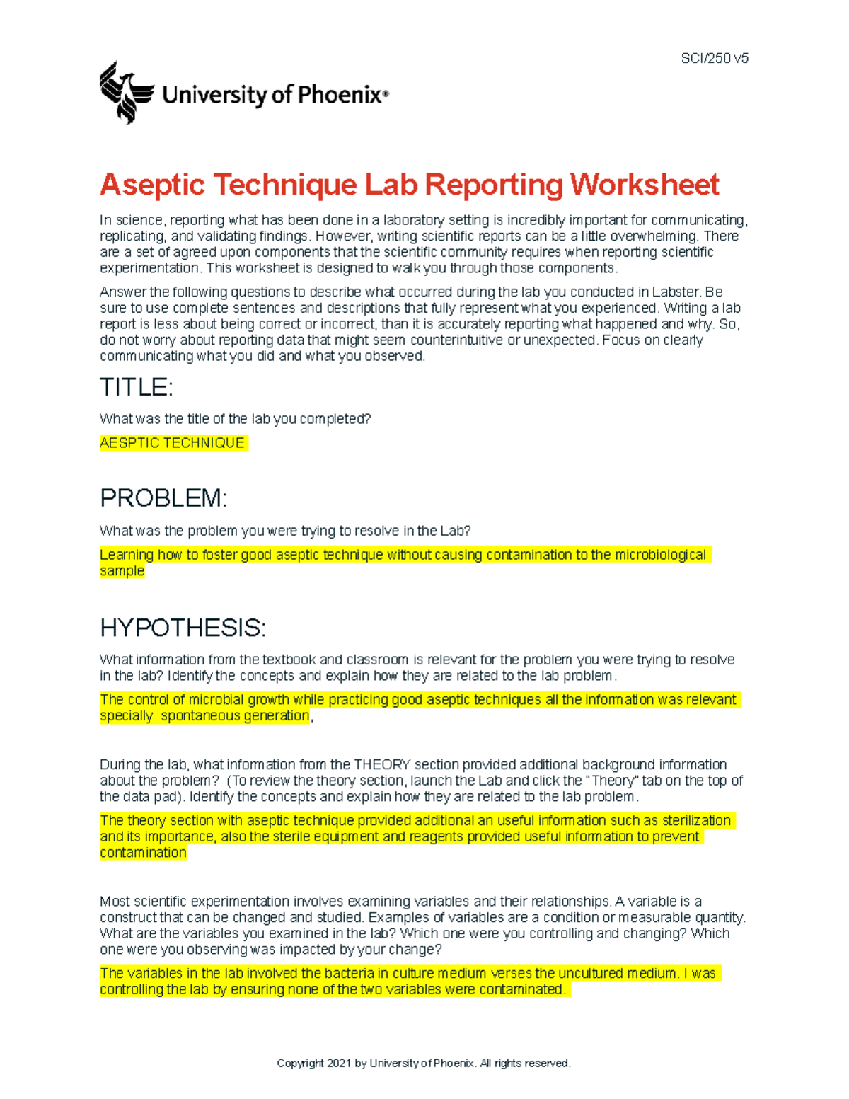 aseptic technique lab report Caroline Walker