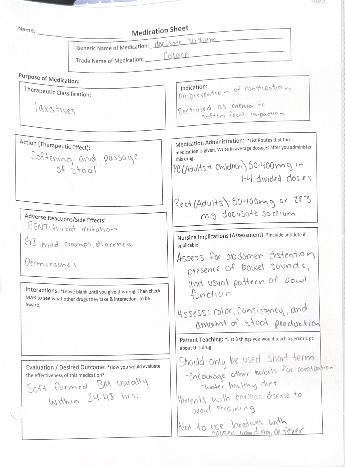 Week 9 Med Sheets - PNN 127 - Studocu