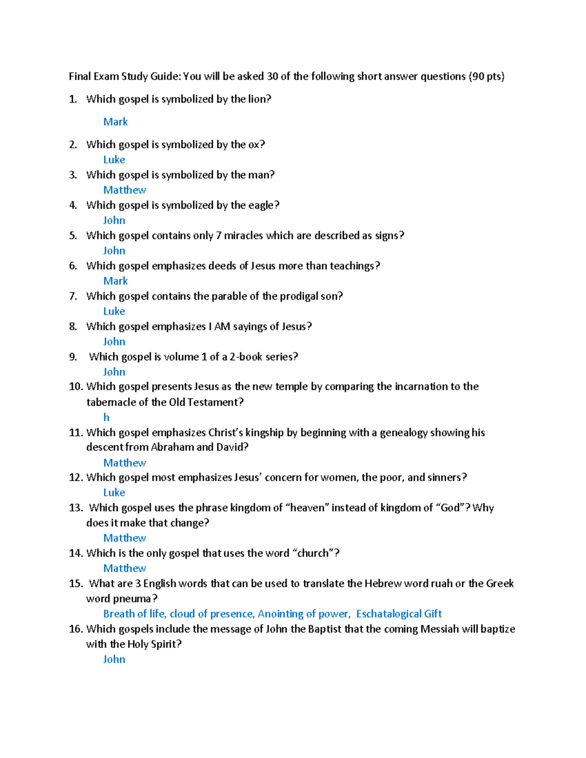 Final Exam Study Guide - Class with Dr. Greshem - Final Exam Study ...