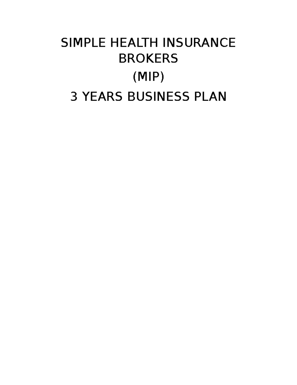 Simple Health Insurance Business Plan - SIMPLE HEALTH INSURANCE BROKERS ...