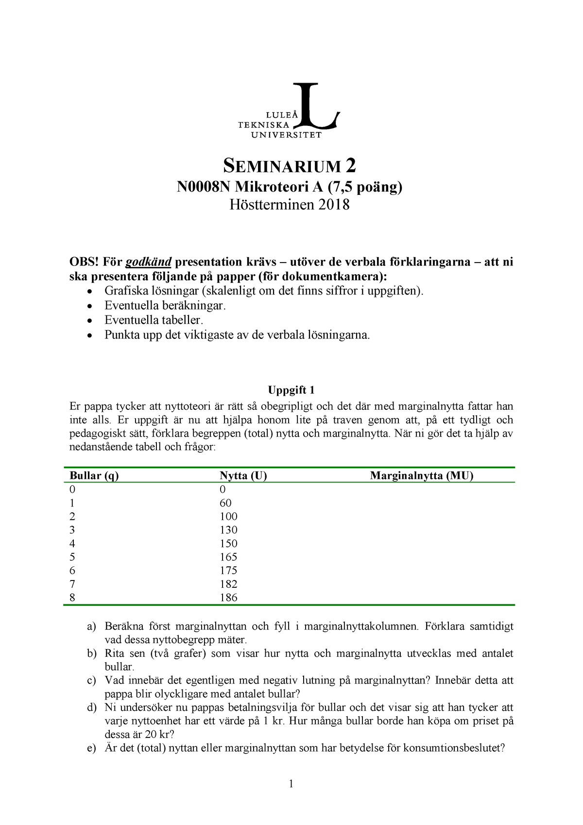 Seminarium 2 - Frågor Och Svar - SEMINARIUM 2 N0008N Mikroteori A (7,5 ...