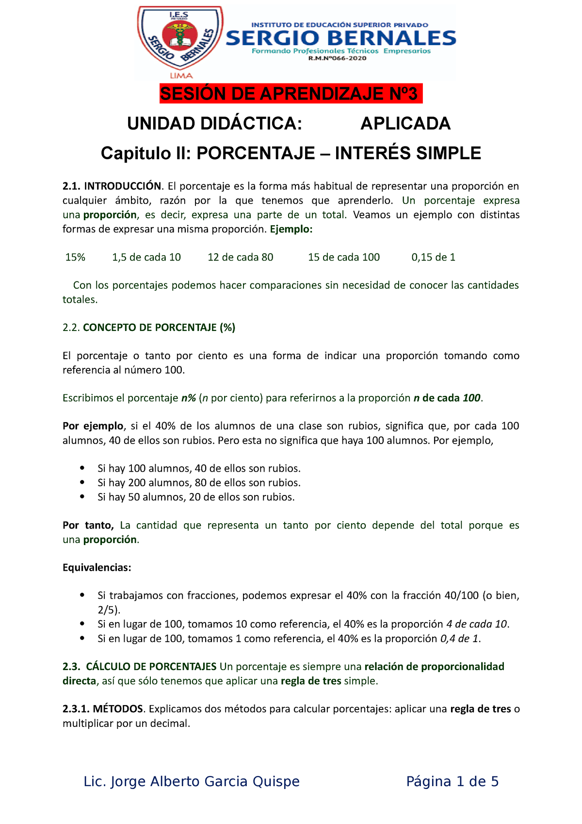 Matematica Aplicada Sesion 3 - SESIÓN DE APRENDIZAJE Nº UNIDAD ...