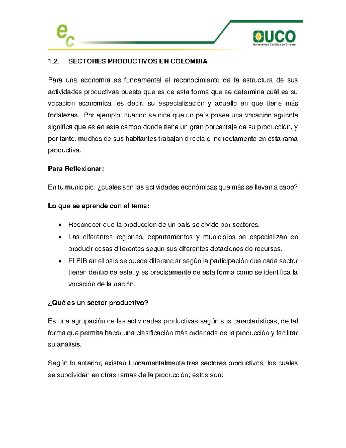 2. Sectores Productivos EN Colombia G.E 2021 - 1. SECTORES PRODUCTIVOS ...