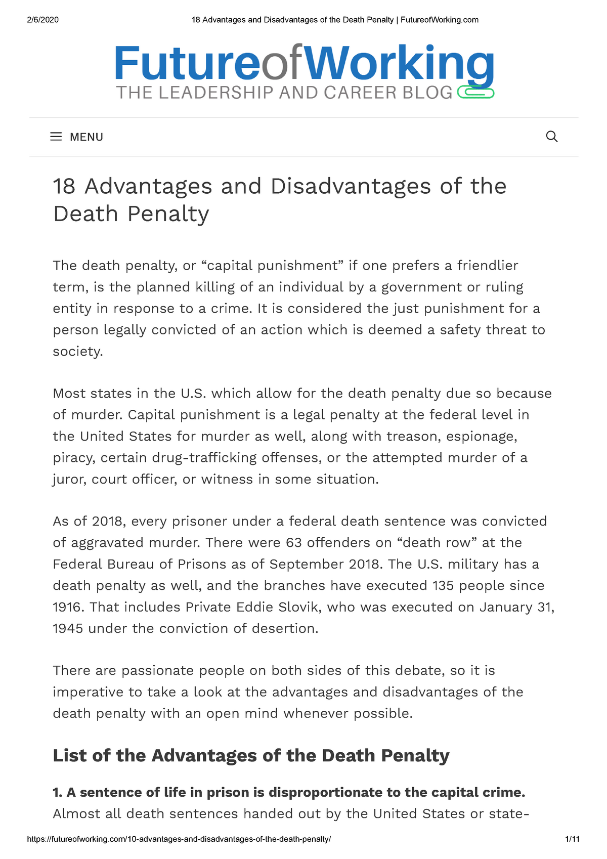 disadvantages of death penalty essay