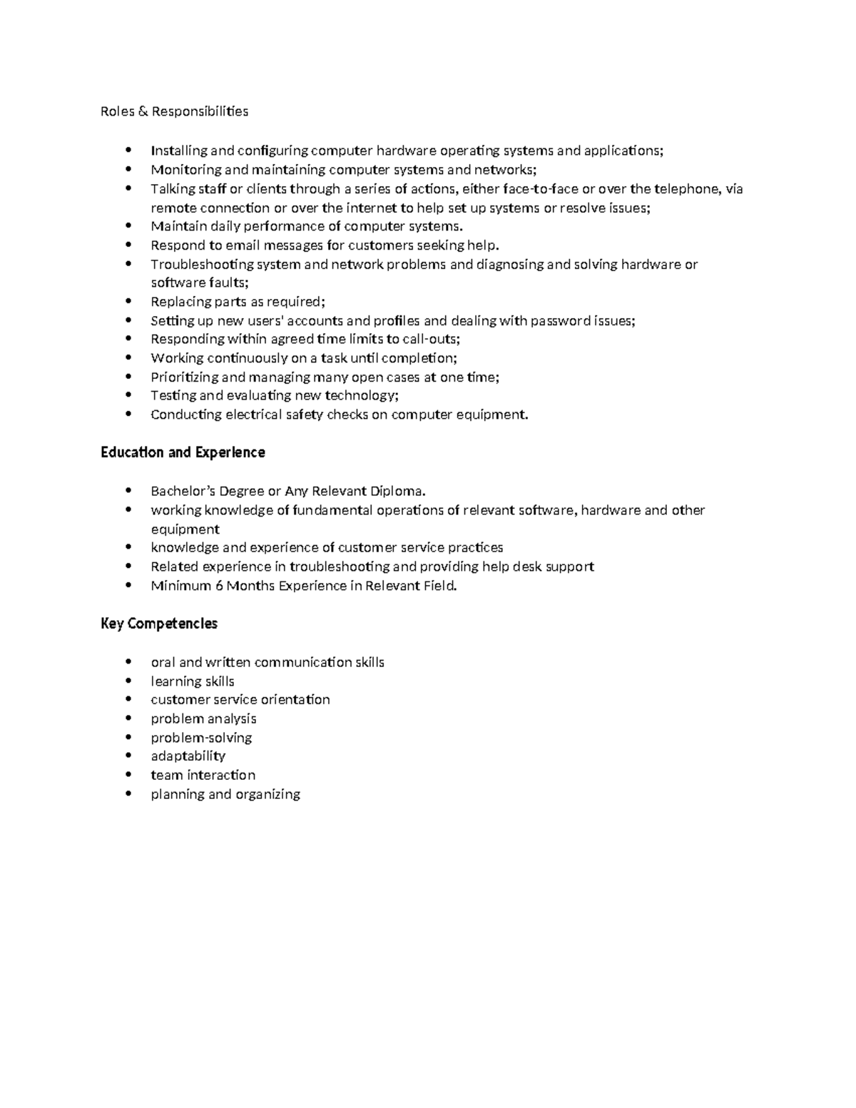 JOB Profile IT - Finished Graduation - Roles & Responsibilities ...