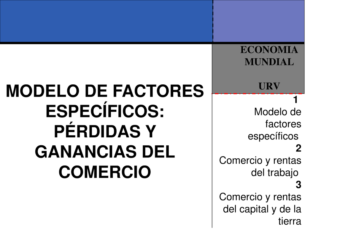 T 3 El modelo de factores específicos - MODELO DE FACTORES ESPECÍFICOS:  PÉRDIDAS Y GANANCIAS DEL - Studocu