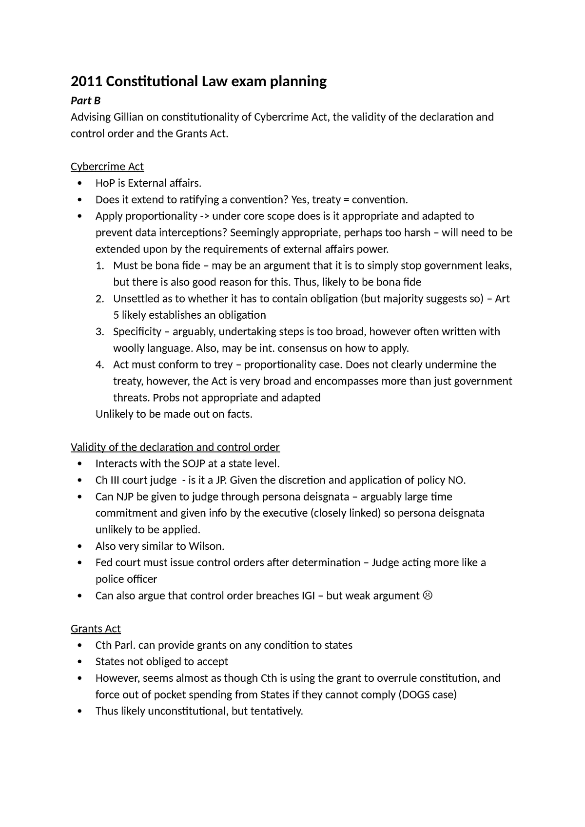 2011 Constitutional Law Exam Planning - 2011 Constitutional Law Exam ...