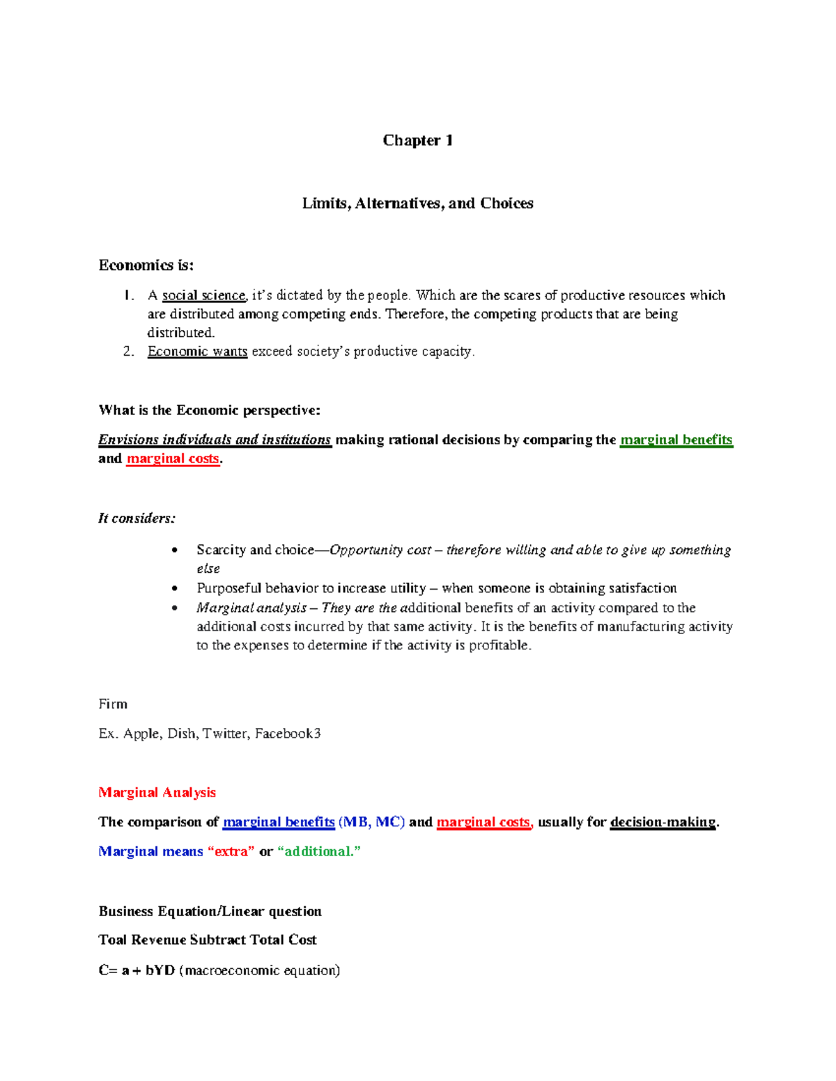 Sarah's ECO Chapter 1 - Chapter 1 Limits, Alternatives, and Choices ...
