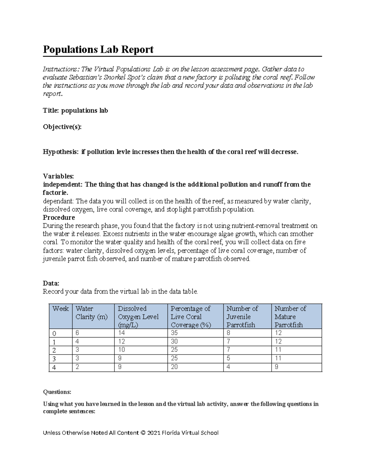 Population lab report-2 - Populations Lab Report Instructions: The ...