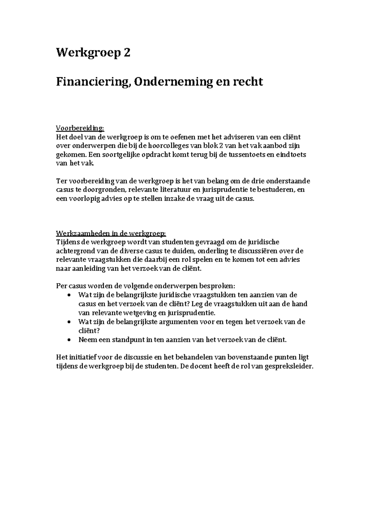 FOR Werkgroep 2 - Wg W2 - Werkgroep 2 Financiering, Onderneming En ...