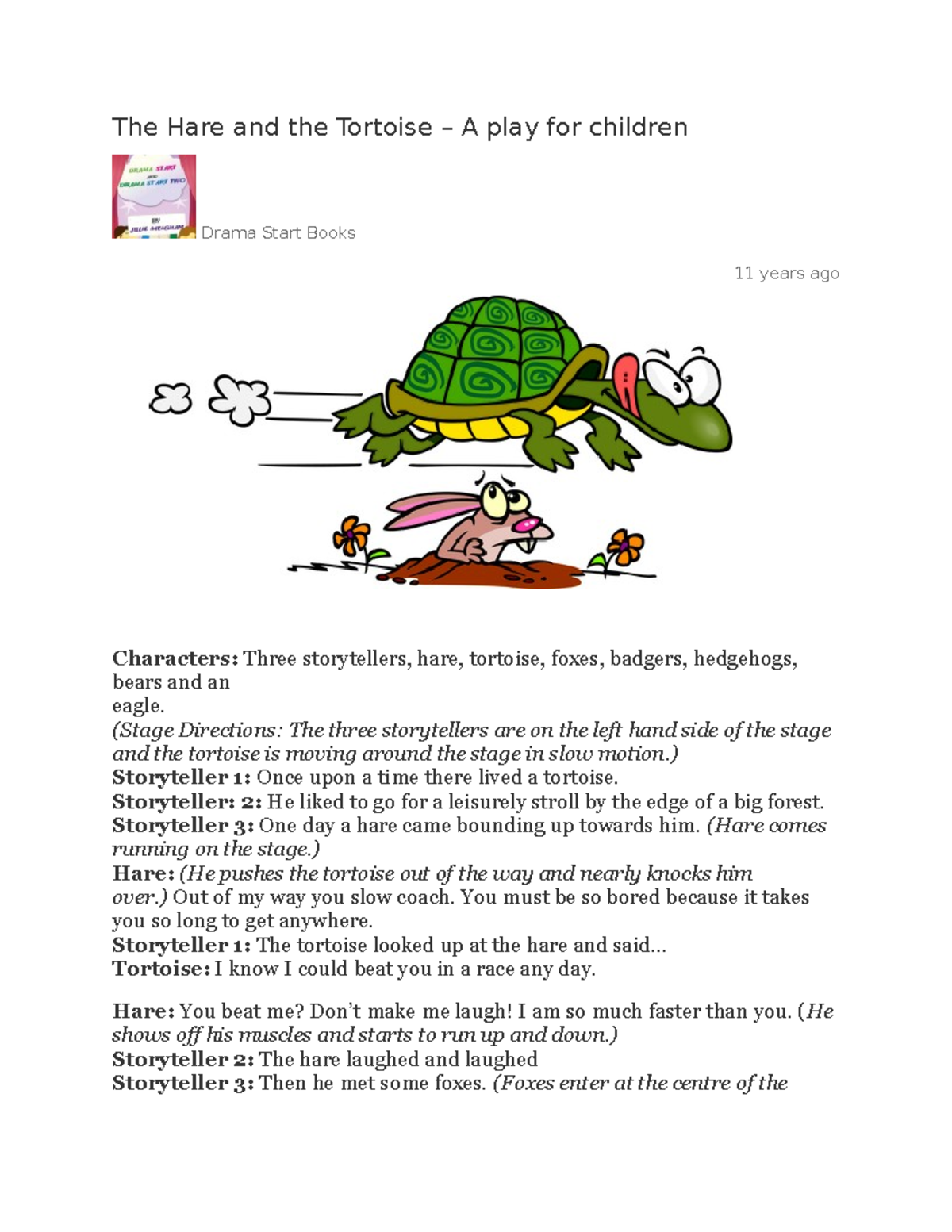 Hare & Tortoise - Story - The Hare and the Tortoise – A play for ...