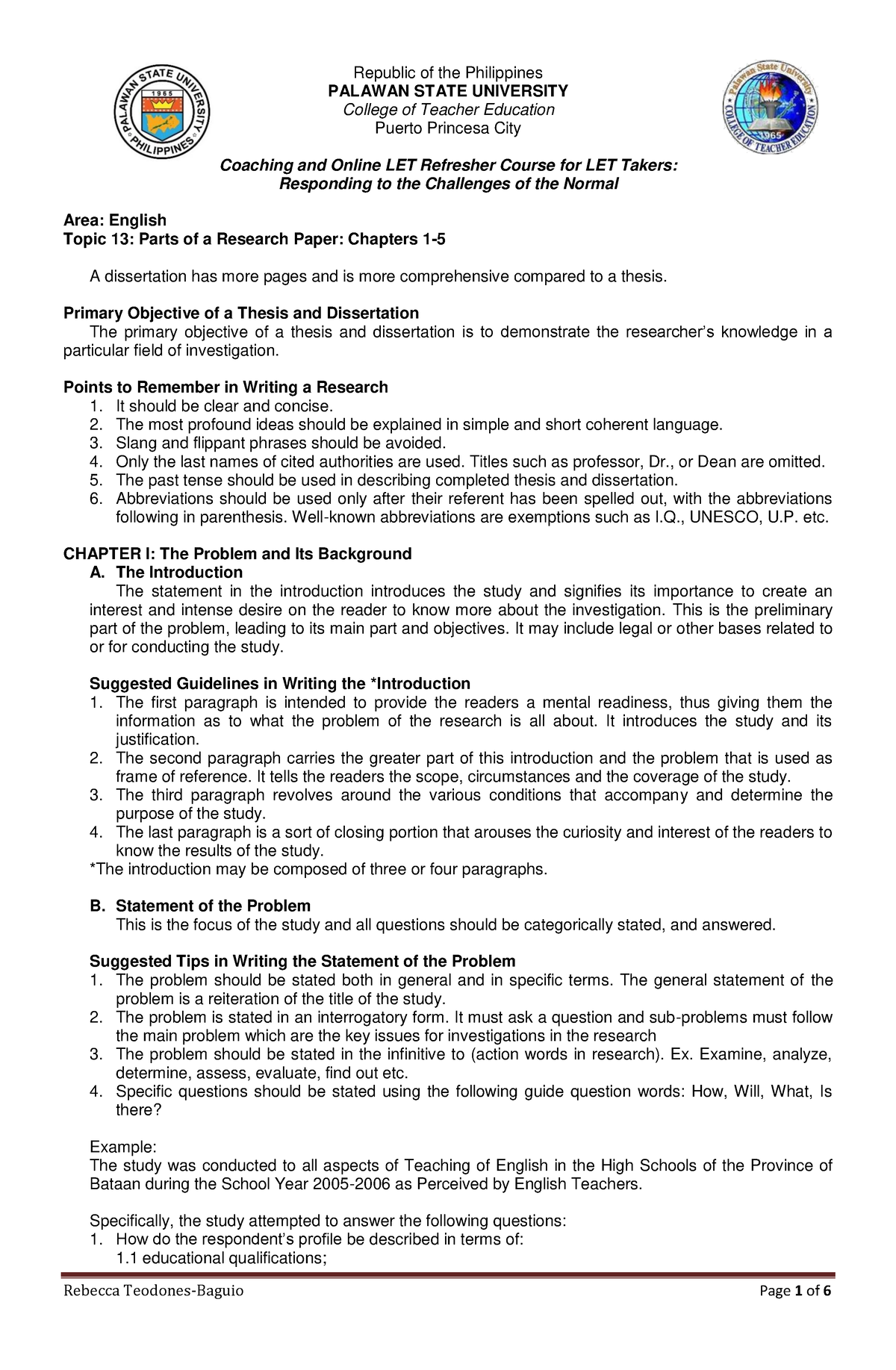 parts of a research paper philippines