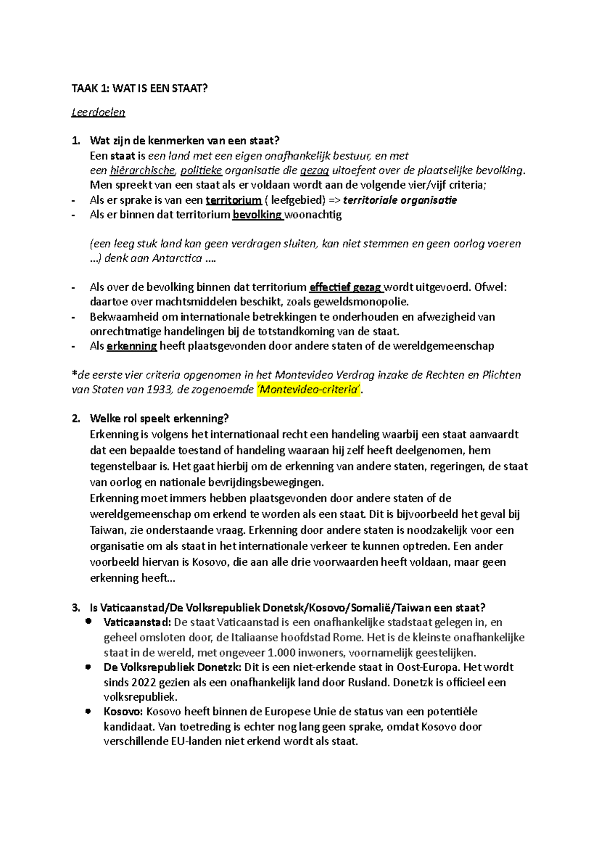 Bijeenkomst 9 Systeem TAAK 1 WAT IS EEN STAAT Leerdoelen Wat Zijn 