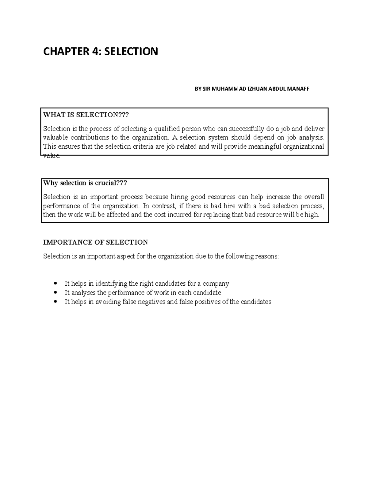 Chapter 4 Extra Notes 215 - CHAPTER 4: SELECTION BY SIR MUHAMMAD IZHUAN ...