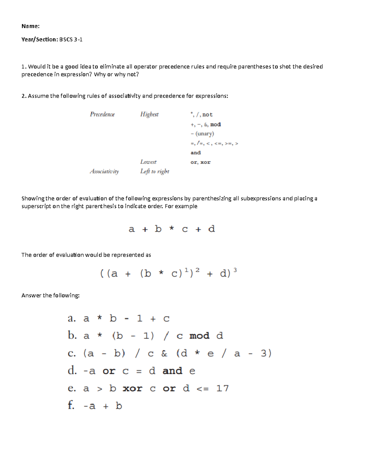 Activity 3 - Programming Language - BS in Computer Science - Studocu