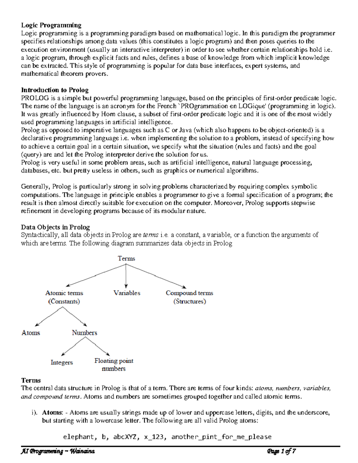 AI Programming-Introduction - Logic Programming Logic programming is a ...