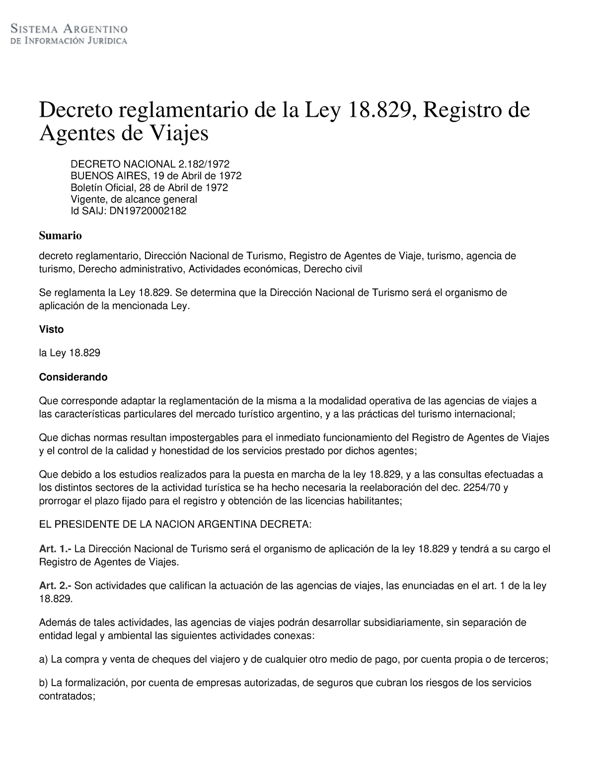 Decreto 2182 De 1972 Reglamentario De La Ley 18.829, Registro De ...