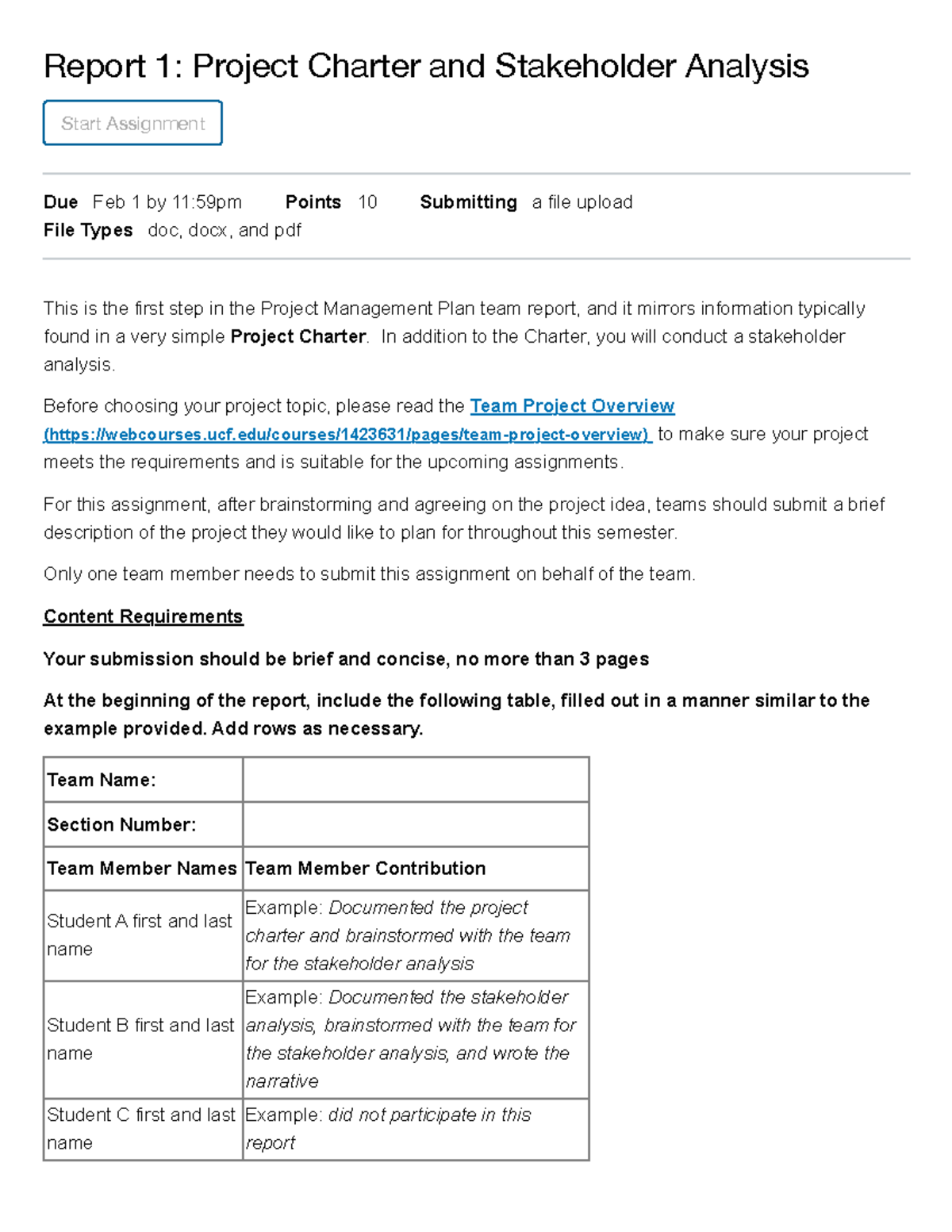 Report 1 Project Charter and Stakeholder Analysis - Report 1: Project ...