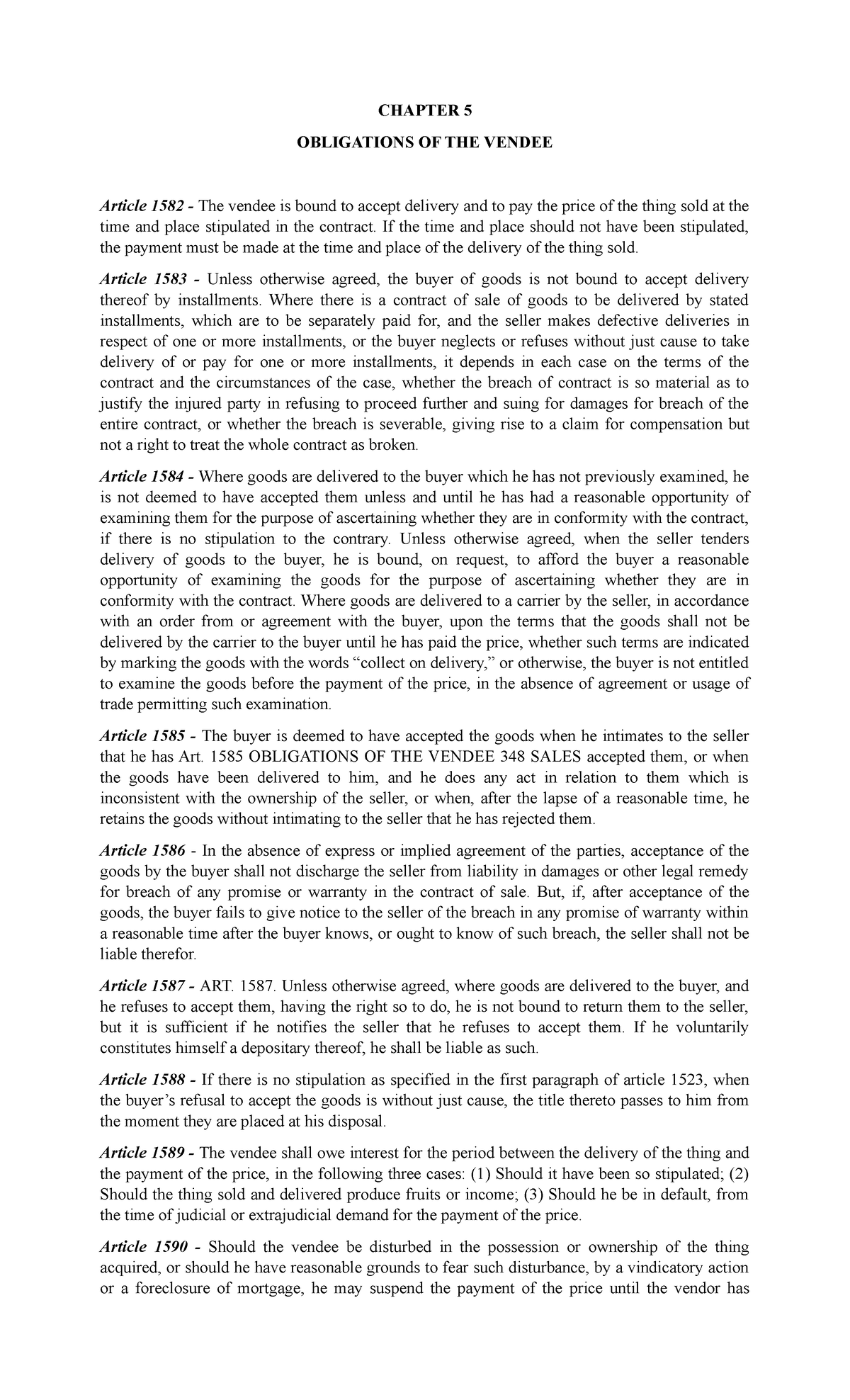Law of sales summary of chapter 5 to 7 CHAPTER 5 OBLIGATIONS OF THE