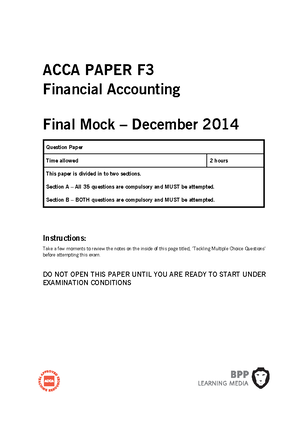 Bath Co - Question Practice For ACCA F5 - PM - Fundamentals Level ...